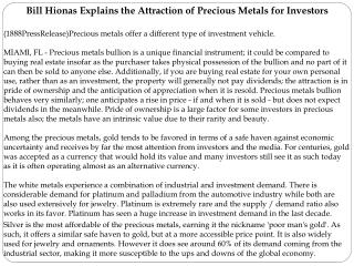 Bill Hionas Explains the Attraction of Precious Metals for I