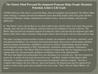 The Matrix Mind Personal Development Program Helps People Ma