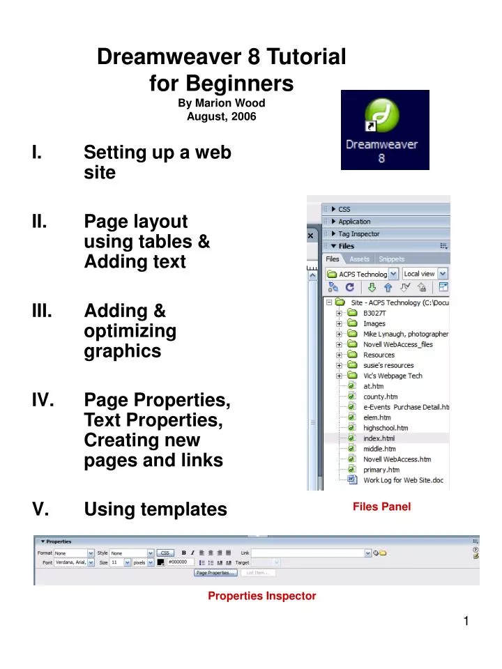 dreamweaver 8 tutorial for beginners by marion wood august 2006