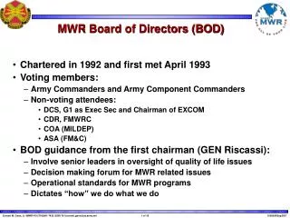 MWR Board of Directors (BOD)