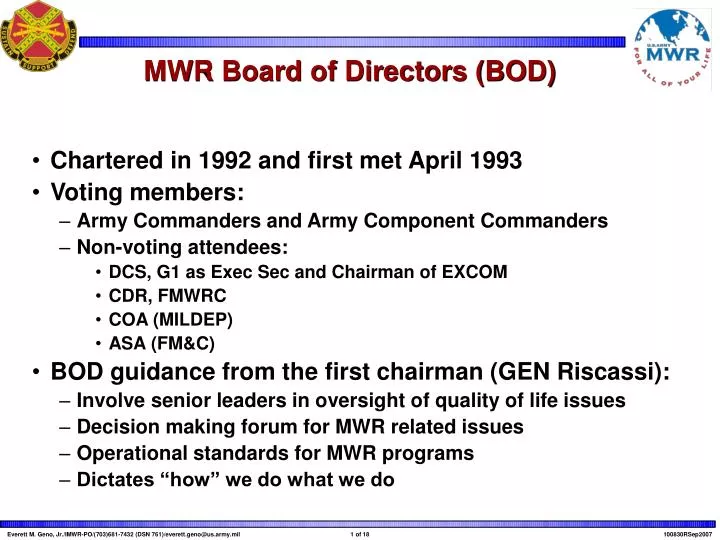 mwr board of directors bod