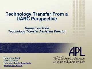 Technology Transfer From a UARC Perspective