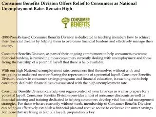 Consumer Benefits Division Offers Relief to Consumers