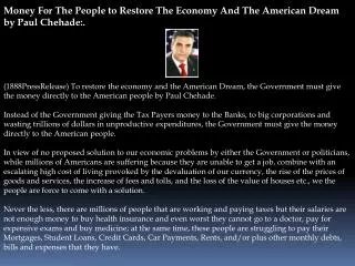 Money For The People to Restore The Economy And The American