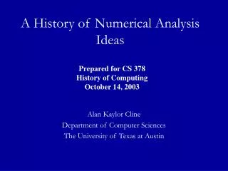 A History of Numerical Analysis Ideas