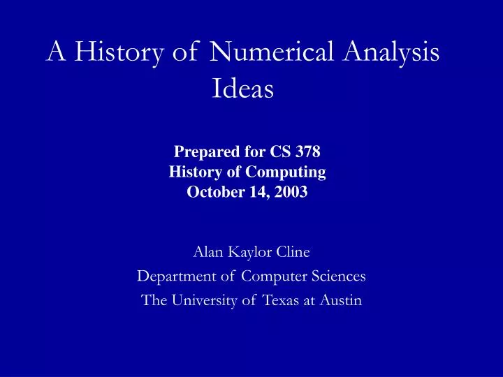 a history of numerical analysis ideas