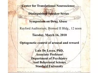 Center for Translational Neuroscience Distinguished Speaker Series Symposium on Drug Abuse