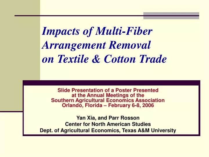 impacts of multi fiber arrangement removal on textile cotton trade