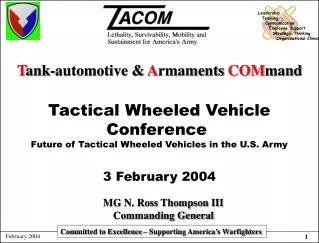 Tactical Wheeled Vehicle Conference Future of Tactical Wheeled Vehicles in the U.S. Army 3 February 2004