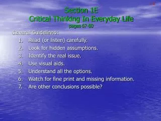Section 1E Critical Thinking In Everyday Life pages 67-80