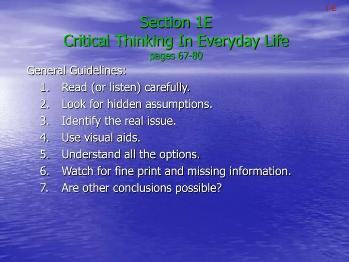 section 1e critical thinking in everyday life pages 67 80
