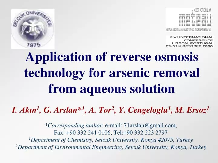 application of reverse osmosis technology for arsenic removal from aqueous solution