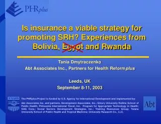 Is insurance a viable strategy for promoting SRH? Experiences from Bolivia, Egypt and Rwanda