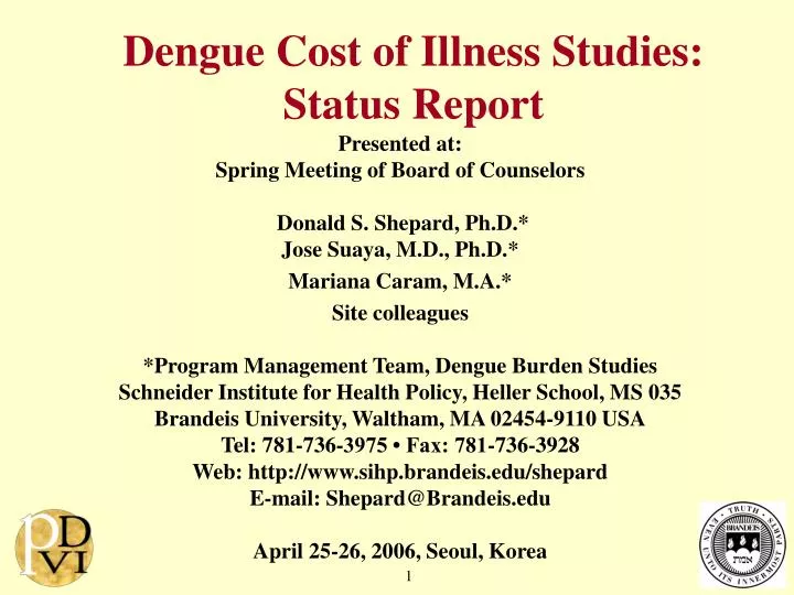dengue cost of illness studies status report
