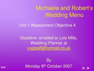 Michaela and Robert’s Wedding Menu