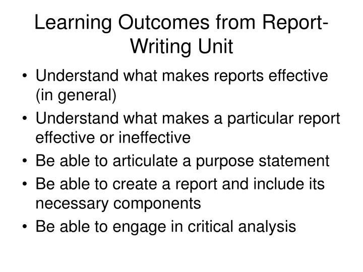 learning outcomes from report writing unit