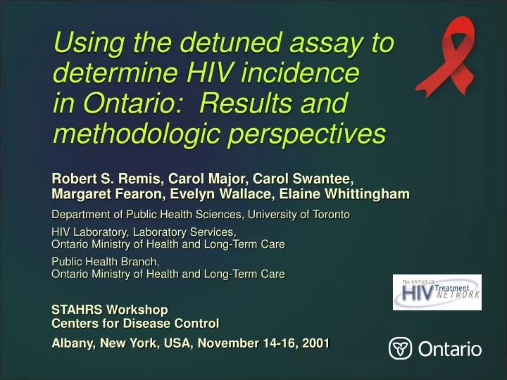 using the detuned assay to determine hiv incidence in ontario results and methodologic perspectives