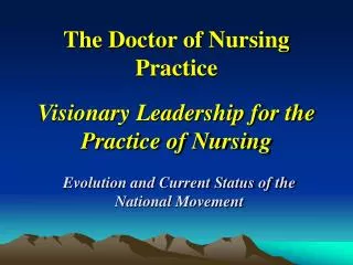 The Doctor of Nursing Practice Visionary Leadership for the Practice of Nursing