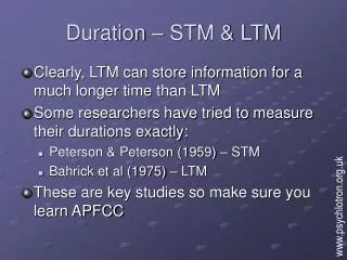 Duration – STM &amp; LTM