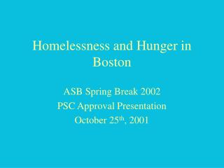 Homelessness and Hunger in Boston