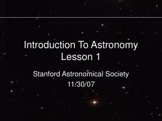 Introduction To Astronomy Lesson 1