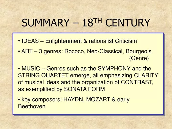 summary 18 th century