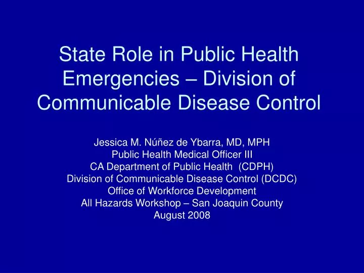 state role in public health emergencies division of communicable disease control