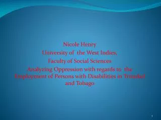 Disability and Unemployment in Trinidad and Tobago