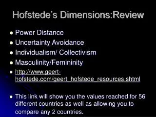Hofstede’s Dimensions:Review