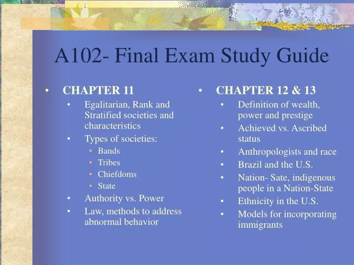 a102 final exam study guide