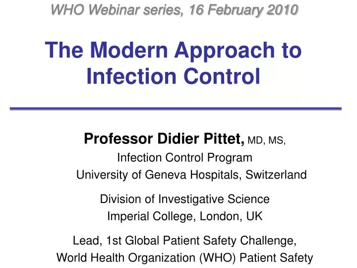 the modern approach to infection control