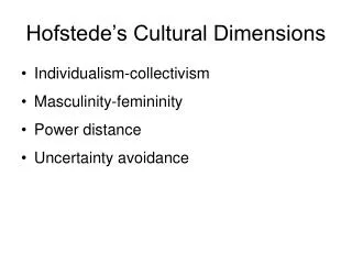 Hofstede’s Cultural Dimensions