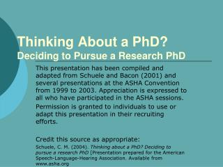 Thinking About a PhD? Deciding to Pursue a Research PhD