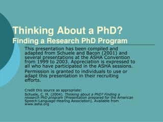 Thinking About a PhD? Finding a Research PhD Program