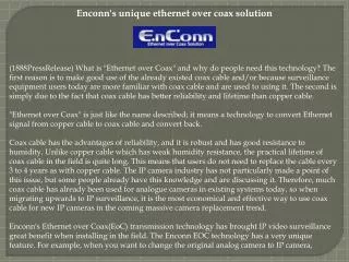 Enconn's unique ethernet over coax solution