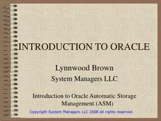 INTRODUCTION TO ORACLE