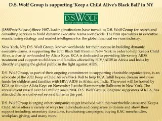 D.S. Wolf Group is supporting 'Keep a Child Alive's Black Ba
