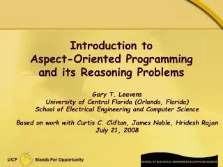 Introduction to Aspect-Oriented Programming and its Reasoning Problems
