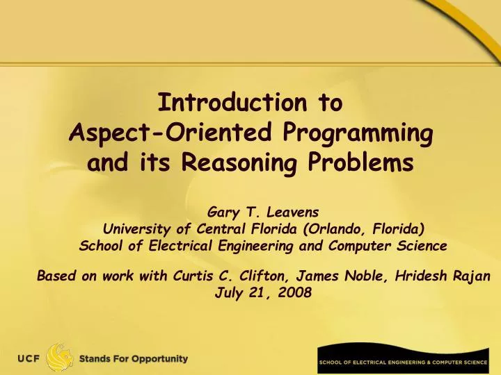 introduction to aspect oriented programming and its reasoning problems