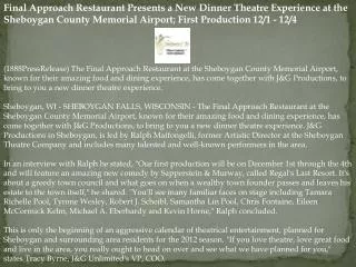 Final Approach Restaurant Presents a New Dinner Theatre Expe