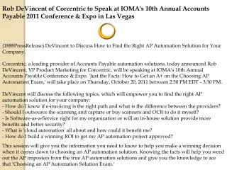 Rob DeVincent of Corcentric to Speak at IOMA's 10th Annual A