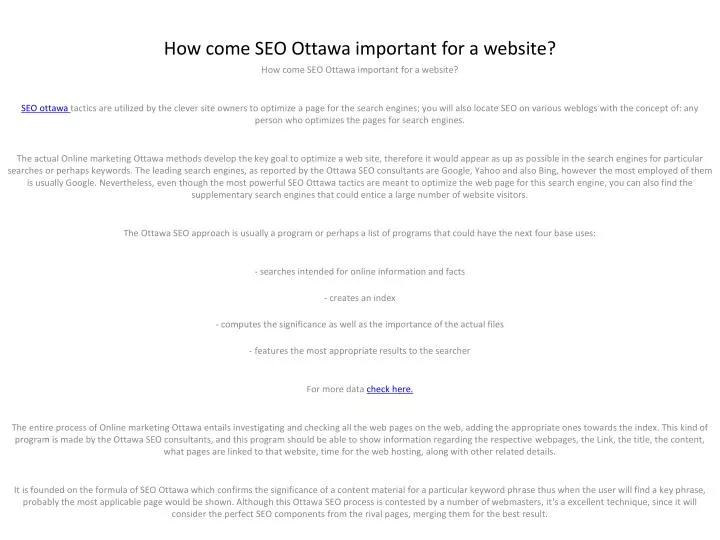 how come seo ottawa important for a website