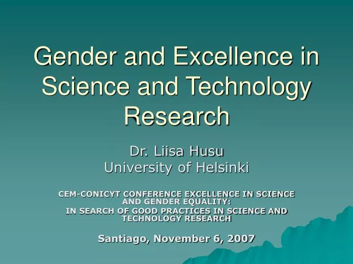 gender and excellence in science and technology research