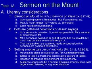 Topic 12	 Sermon on the Mount