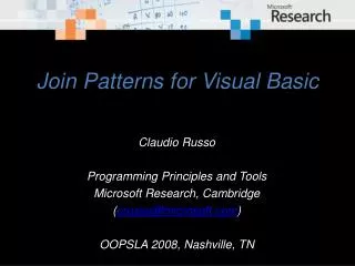 Join Patterns for Visual Basic