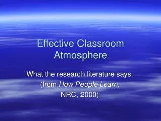 Effective Classroom Atmosphere