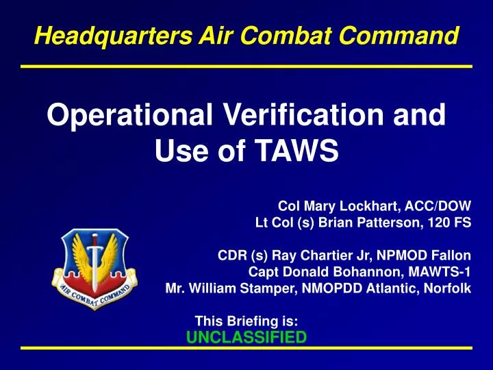 operational verification and use of taws