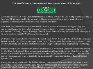 DS Wolf Group International Welcomes New IT Manager