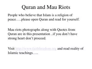 Quran and Mau Riots