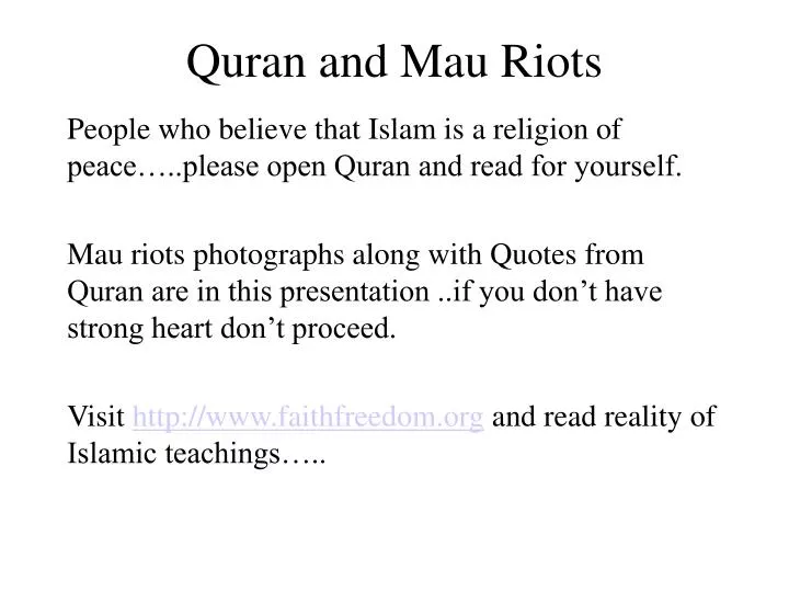 quran and mau riots